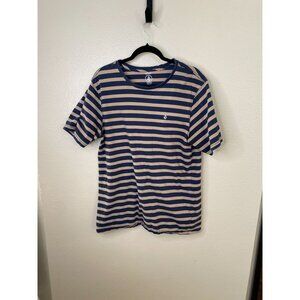 Volcom Mens Modern Fit Striped T-Shirt XL Blue Beige Casual Short Sleeve Cotton
